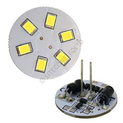G4 6SMD 10-30 Vdc Back Pin 1.2W Cool White LED Bulb