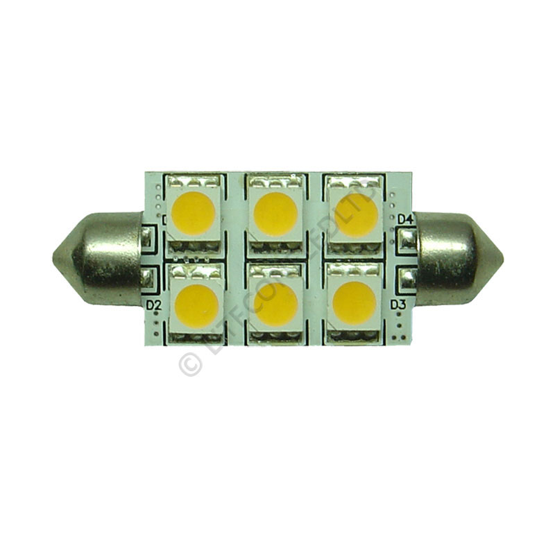 2 LED Festoon 41mm 6 SMD WHITE Xenon Light Lamps Indoor Bulbs/Plate